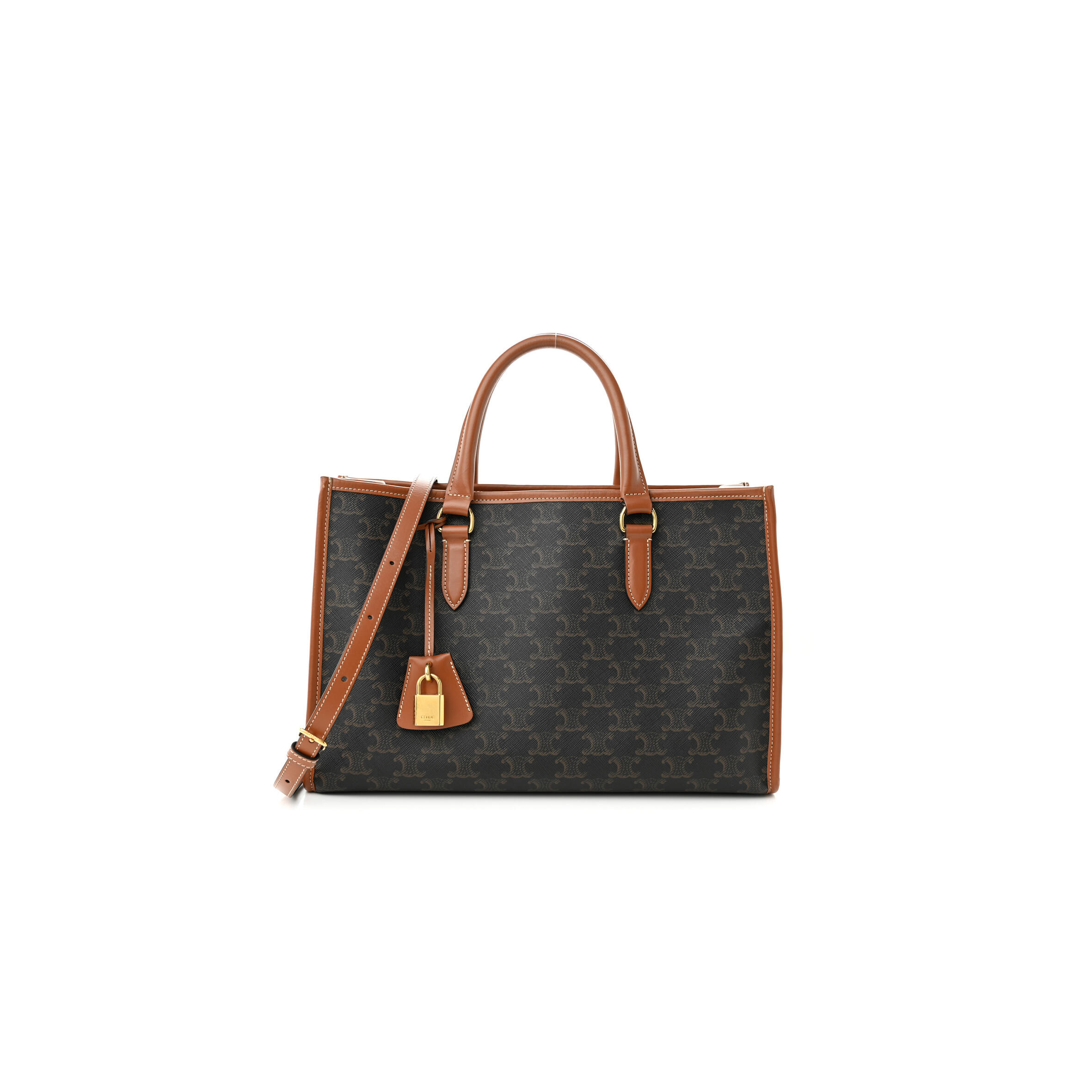 CELINE TRIOMPHE CANVAS CALFSKIN MINI HORIZONTAL CABAS TAN 199742BZJ.04LU (34*23*12.5cm)